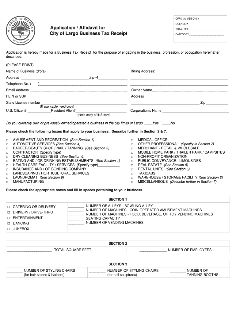 Largo Tax Receipt  Form