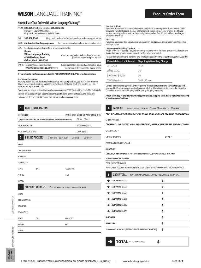 Wilson Fundations Store Form