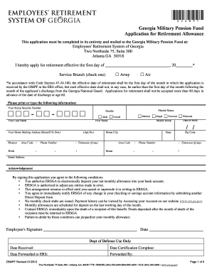 Georgia Military Pension Fund Retirement Application  Form