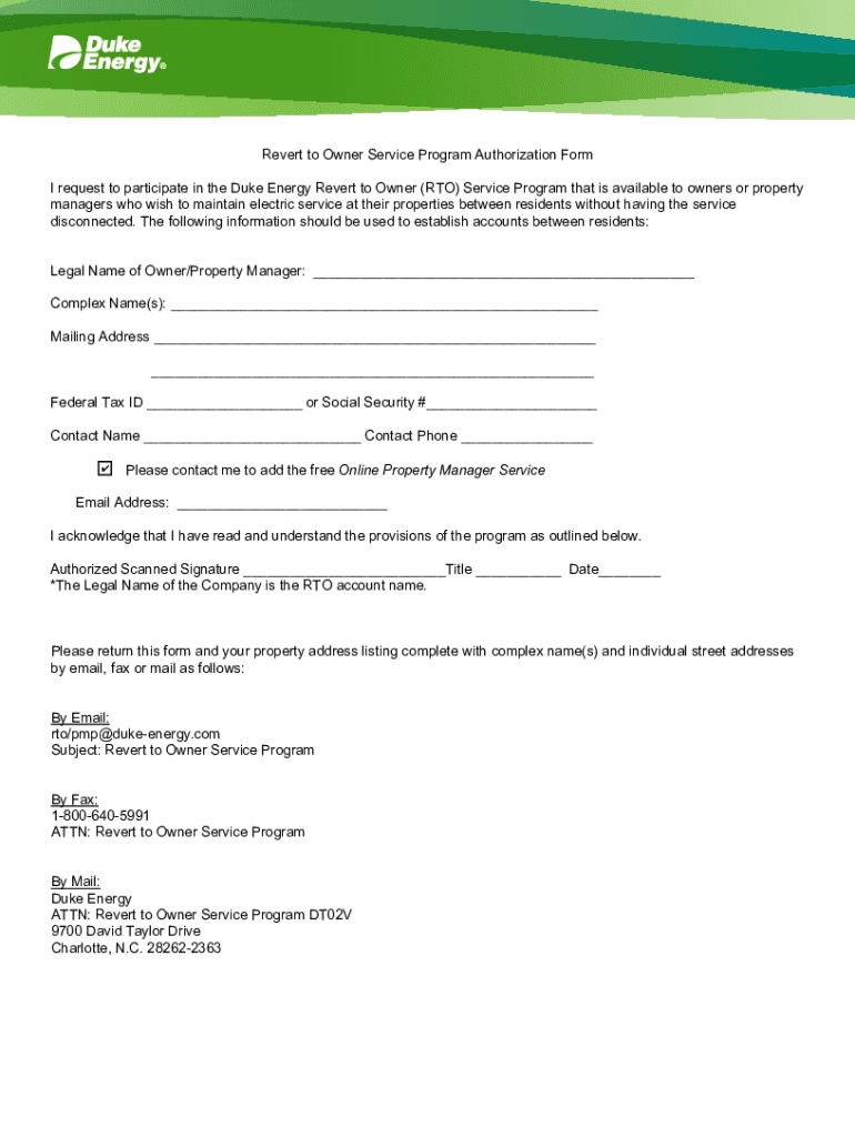 Duke Energy Landlord Agreement Form