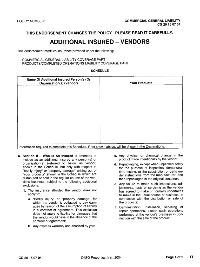  Form CG 20 15 Fill Online, Printable, Fillable, Blank 2004