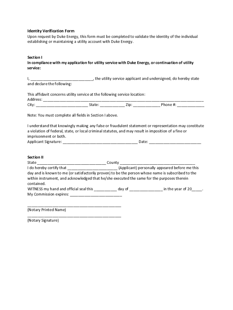 Duke Energy Identity Verification Form