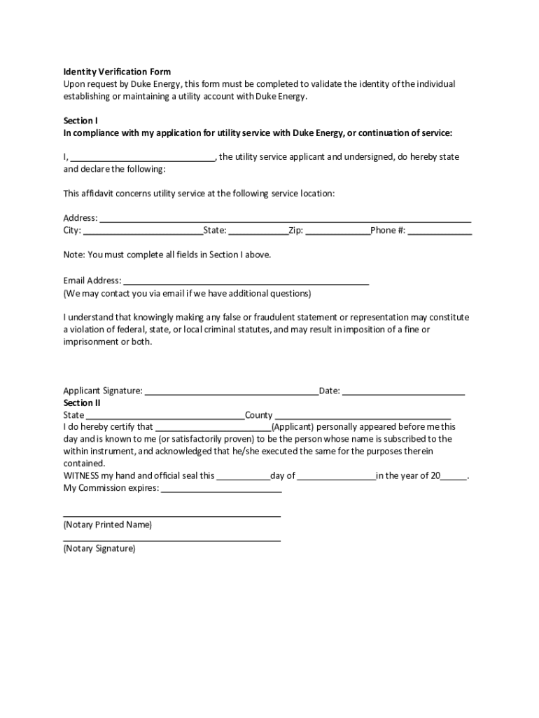 Duke Energy Identity Verification Form