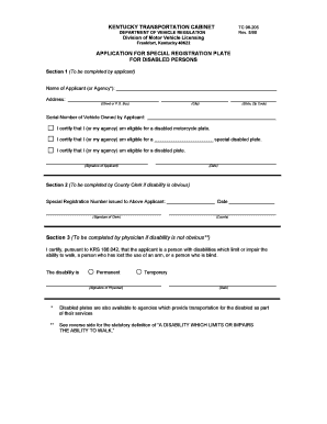 KENTUCKY TRANSPORTATION CABINET APPLICATION for  Form