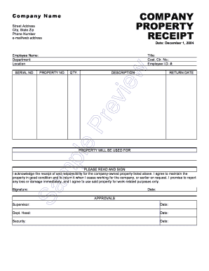 Property Receipt Template  Form