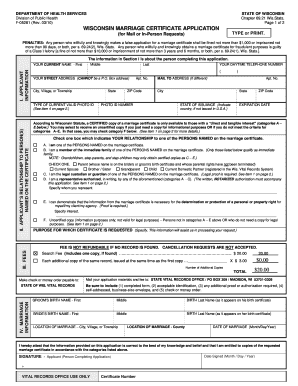  Wisconsin Marriage Certificate Application for Mail or in Find Laws 2010