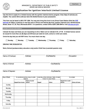 Application for Ignition Interlock Limited License  Form