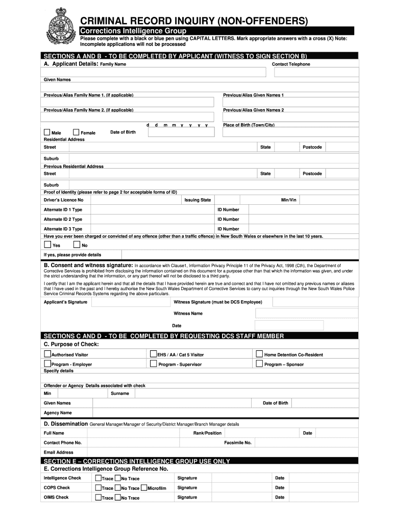 Criminal Record Inquiry  Form