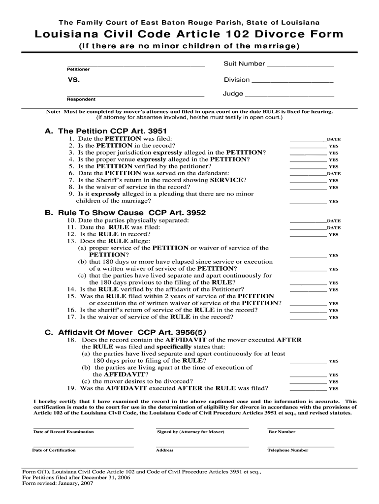  Divorce in Louisiana 2007-2024