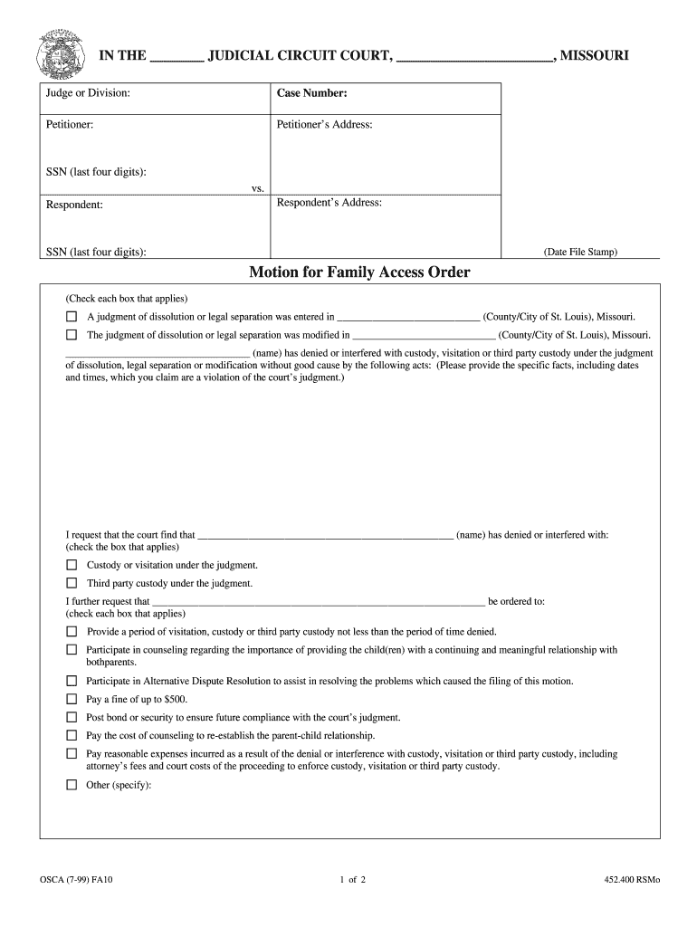 FA 10 Motion for Family Access Order PDF  Form