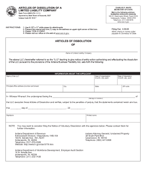 Indiana Articles of Dissolution Form 49465