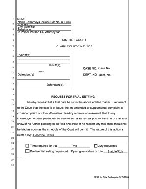 Request for Trial Setting  Form