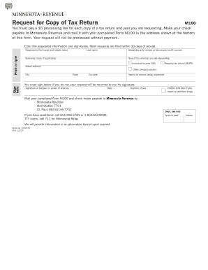 Form M100 Request for Copy of Tax Return PDF Find Laws