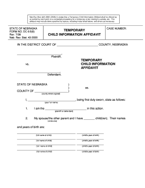 DC 6 5 8 Temporary Child Information Affidavit PDF Find Laws