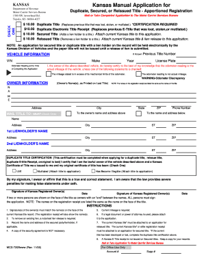 MCS 720B Kansas Manual Application for Duplicate FormSend