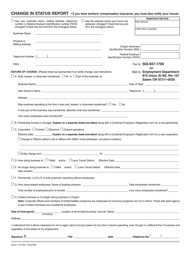 Change in Status Report, 150 211 157  FormSend