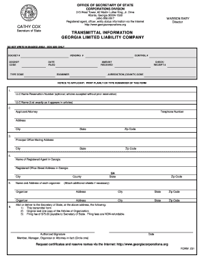 Transmittal Information Georgia Limited Liability Company FormSend