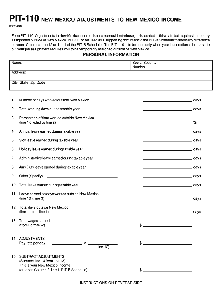  PIT 110 NEW MEXICO ADJUSTMENTS to NEW    FormSend 2003