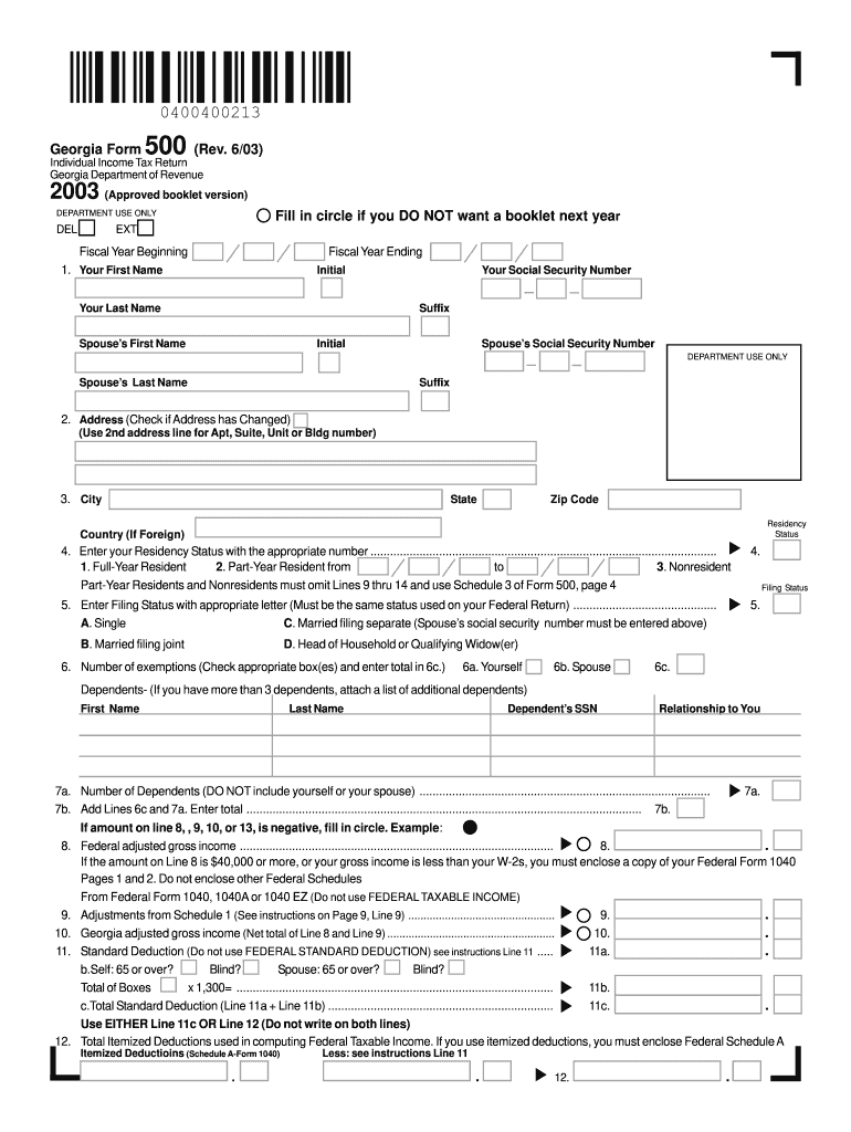  Georgia Form 500 Rev 603 Fill in Circle If You FormSend 2018