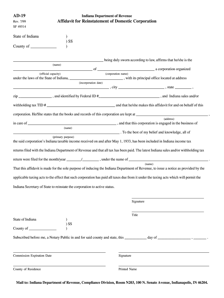 Certificate of Clearance Indiana  Form