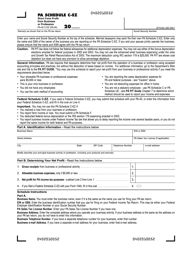  Pa Schedule C Ez  Form 2004