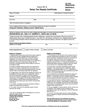 Form ST 4 Sales Tax Resale Certificate Ingram Micro