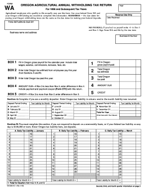 Form WA, Oregon Agricultural Annual Withholding Tax Return, 150 206 013 1