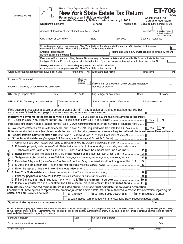  Form ET 706 September , New York State Estate FormSend 2019