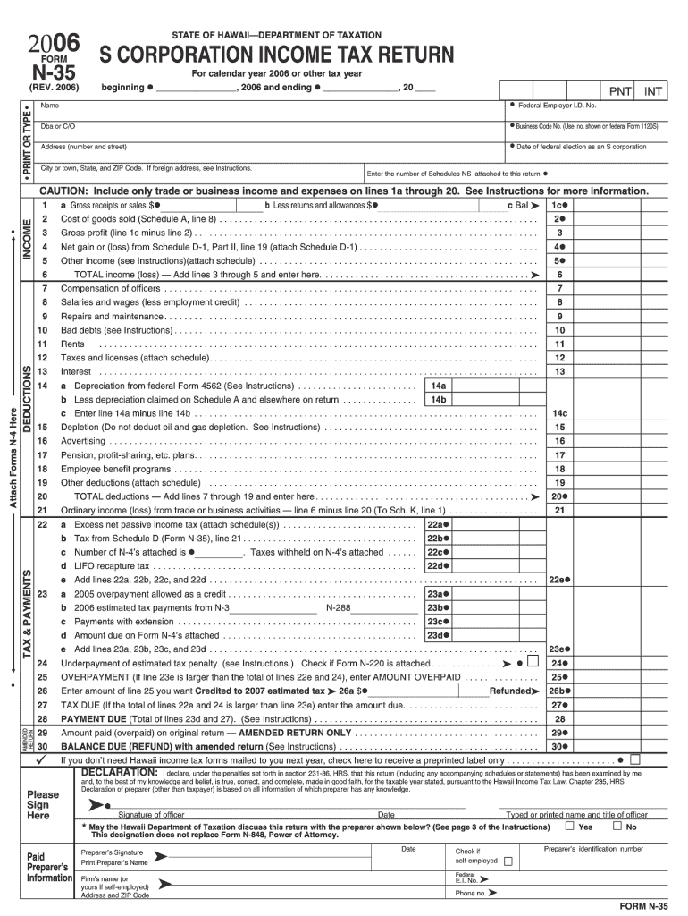  Form N 35, Rev , S Corporation Income Tax Return  FormSend 2006