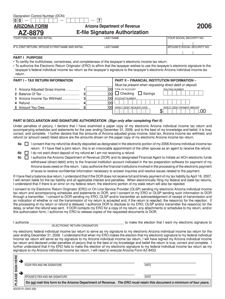  Arizona Tax Form 8879 2011