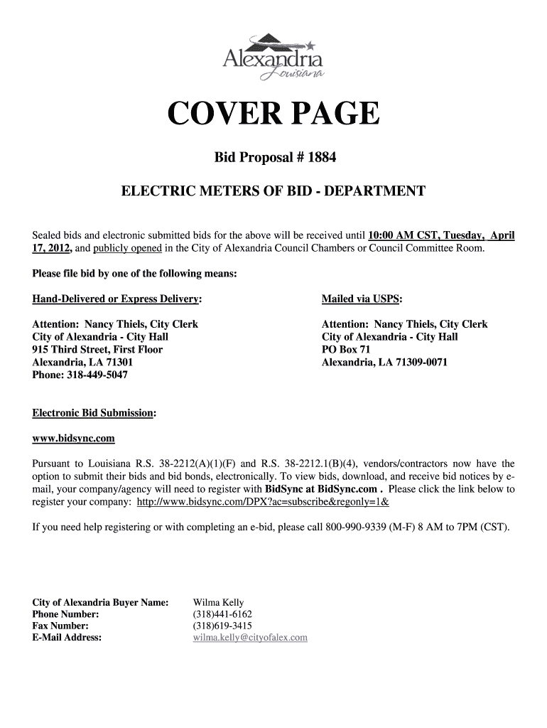  COVER PAGE Bid Proposal # 1884 ELECTRIC METERS of BID 2012-2024