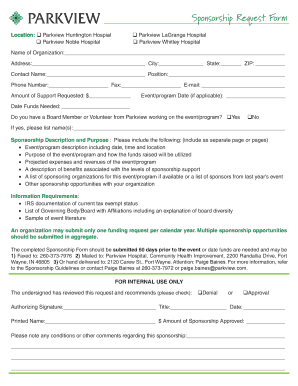 Sponsorship Request Form Parkview Health