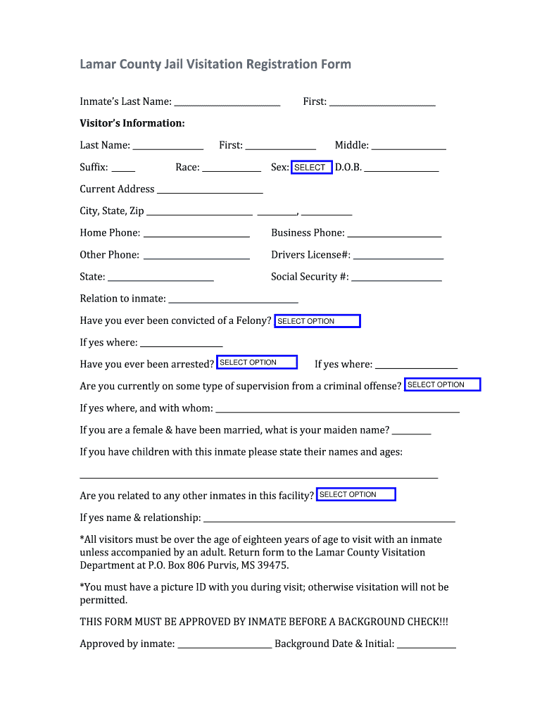 Lamar County Jail  Form