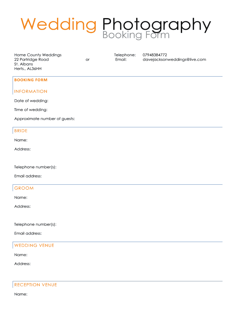 Weddong Booking Forns Form