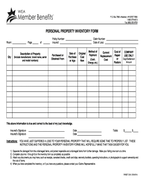 Personal Asset Inventory Template  Form