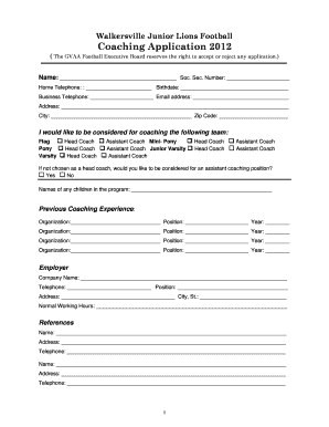 Football Coach Application Form