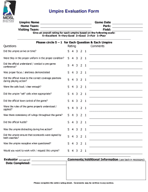 Umpire Evaluation Form