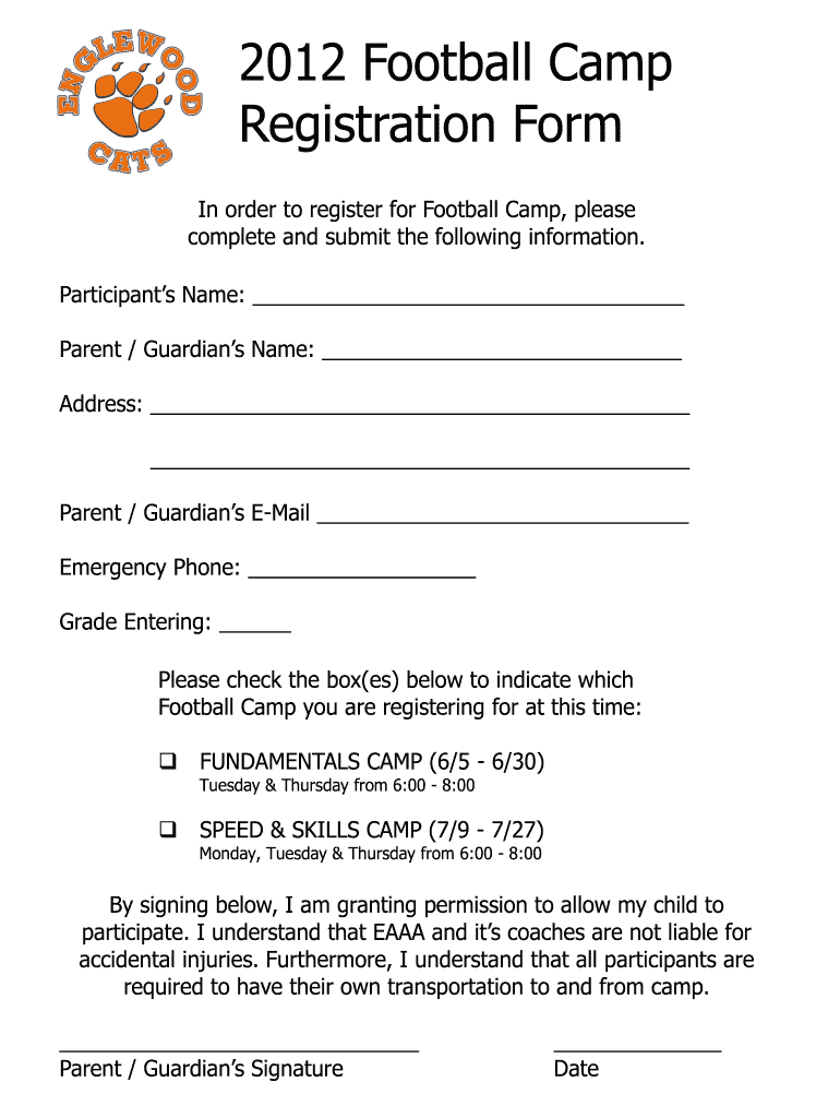 Football Registration Form Sample