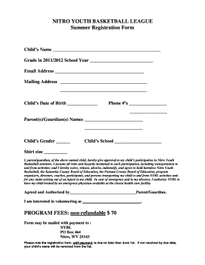 Basketball Registration Form