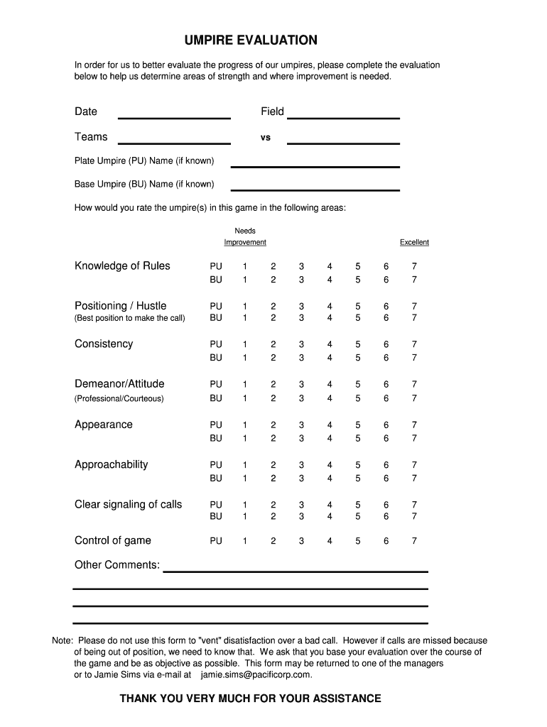 Umpire Evaluation Form