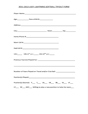 Softball Tryout Form