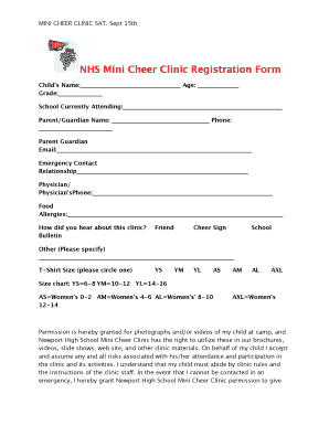 Printable Cheer Registration Forms