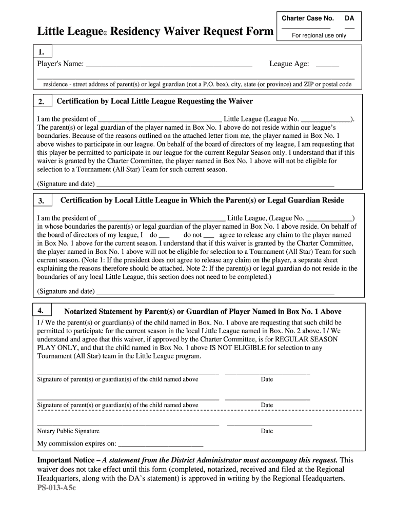 League Waiver Form