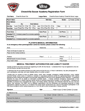Soccer Academy Registration Form