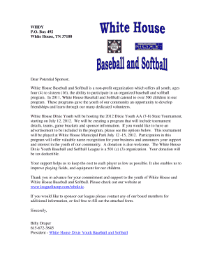 White House Dixie Youth Sponsor Letter White House Dixie Youth Baseball and Softball Season Standings  Form