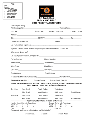 E 1 Track Club TRACK and FIELD REGISTRATION FORM