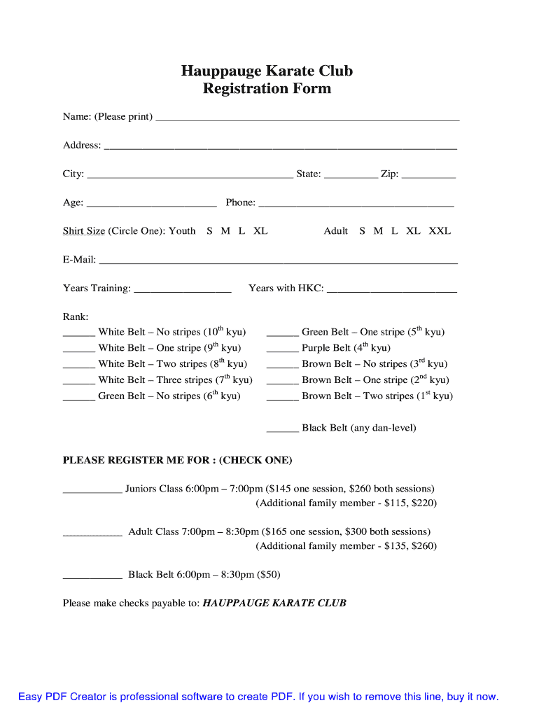 Karate Admission Form