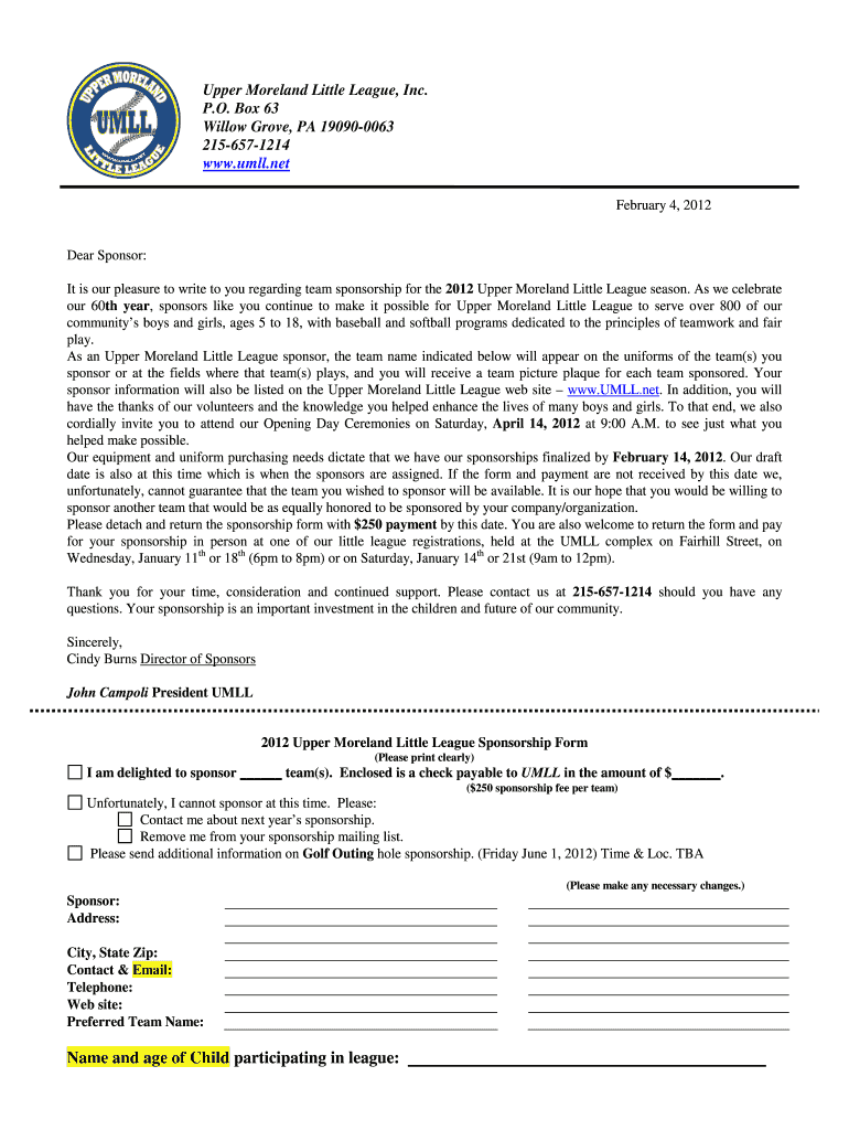 Team Sponsor Letter  Form