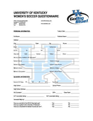 Soccer Questionnaire  Form