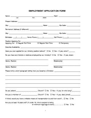 Church Employment Application  Form